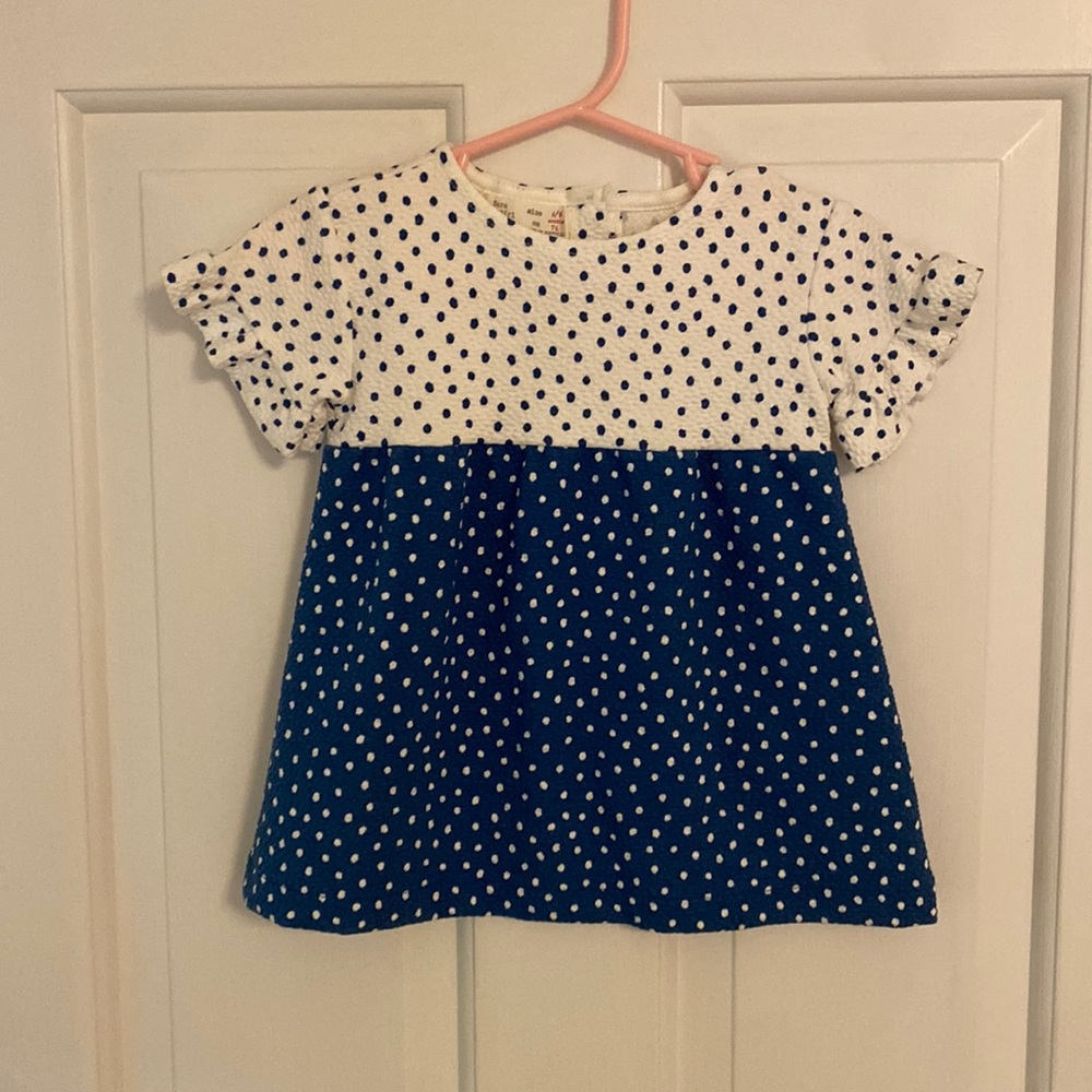 Zara Baby girl 6-9mos dress, blue & white dots